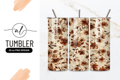 Vintage Floral Pattern Brown Beige Tumbler Png Product Image 1