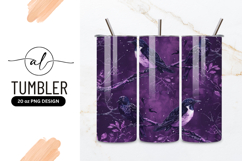 Purple Birds on Branches Illustration with Leaves and Stars Product Image 1
