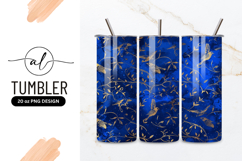 Gold Birds and Vines on Blue Background Pattern leaves Product Image 1