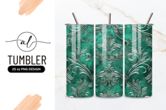 Silver Damask Pattern on Teal Green Textured Background Product Image 1
