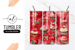 Watercolor Cupcakes and Strawberries Pattern on Red Product Image 1