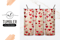 Red and Pink Hearts Scattered on Beige Background Product Image 1