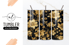 Gold Floral Pattern on Black Background with Detailed Flower Product Image 1