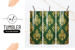 Gold Damask Pattern on Green Background with Grunge Texture Product Image 1
