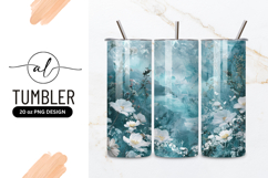 White Flowers and Abstract Turquoise Landscape Illustration Product Image 1