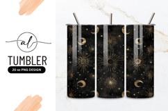 Celestial Pattern of Gold Suns Moons and Stars on Black Product Image 1