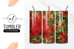 Festive Christmas Background with Red Poinsettias Holly Product Image 1