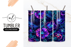 Neon Floral Pattern with Purple and Blue Flowers and Leaves Product Image 1