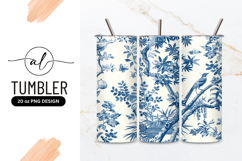 Blue and White Toile Pattern with Birds Trees and Floral Product Image 1