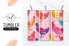 Colorful Rooster Pattern on Pink Background chicken Product Image 1