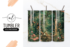 Lush Garden Scene with Flowers Foliage and Classical Column Product Image 1
