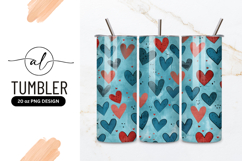 Blue Red and Gray Heart Pattern on Textured Turquoise Product Image 1