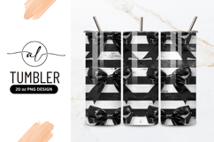 Black Satin Bows on a Black and White Striped Background Product Image 1