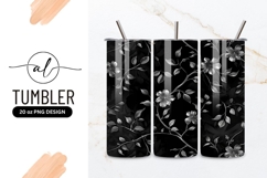 Silver Floral Pattern on Black Background with Leaves Product Image 1