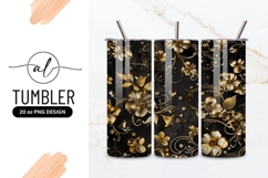 Gold Floral Pattern on Black Background with Swirls Product Image 1