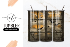 Halloween Window with Bats and Orange Sky Illustration Product Image 1