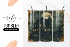 Spooky Haunted House Illustration with Full Moon and Bare Product Image 1
