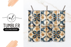 Decorative Tile Pattern with Blue and Gold Floral Motifs Product Image 1