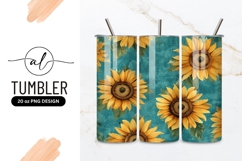 Sunflower Pattern on Teal Background with Leaves and Texture Product Image 1