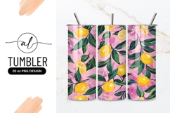 Lemon Branches with Yellow Fruit and Green Leaves on Pink Product Image 1