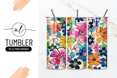 Watercolor floral pattern with bright pink blue yellow Product Image 1