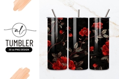 Red Floral Pattern on Black Background with Leaves and Buds Product Image 1