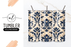 Damask Pattern in Navy and Gold on Cream Background Product Image 1