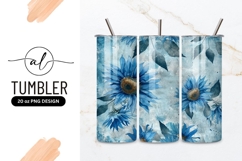 Watercolor Blue Sunflower Pattern with Leaves on Textured Product Image 1