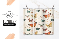 Watercolor Butterflies and Geometric Shapes Pattern on Cream Product Image 1