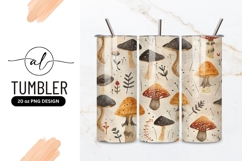 Watercolor Mushroom Pattern with Orange and Black Caps Product Image 1