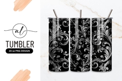 Silver Baroque Floral Pattern on Black Background image Product Image 1