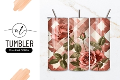Watercolor Roses with Leaves and Bud on a Red and White Product Image 1