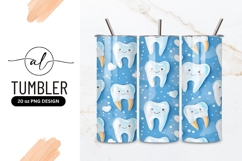 Smiling Cartoon Teeth and Hearts Pattern on Blue Background Product Image 1
