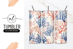 Watercolor Coral Reef Pattern in Blue and Red on Cream Product Image 1