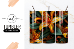 Ornate Orange and Yellow Lily Flowers with Green Leaves Product Image 1