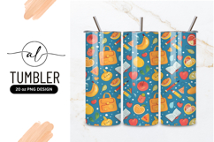 School Supplies and Fruits Pattern on Blue Background Product Image 1