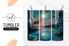 Tropical Moonlight Scene with Palm Trees and Reflecting Product Image 1