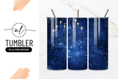 Blue Chandelier Illustration with Lit Candles and Sparkling Product Image 1