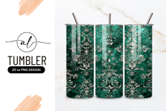 Emerald Green and Silver Damask Patterned Background Product Image 1