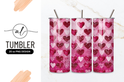 Pink and Red Heart Pattern with Glitter Watercolor Effect Product Image 1