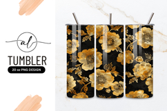 Gold Floral Pattern on Black Background with Detailed Flower Product Image 1