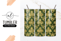 Gold Damask Pattern on Green Background Texture image Product Image 1