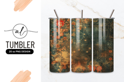 Vintage floral pattern with red orange flowers and gold line Product Image 1