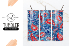 Red and Blue Paisley Pattern on a Blue Background Product Image 1