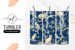Blue and White Cats on Branches with Floral and Bird Element Product Image 1