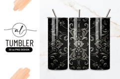 Elegant black and silver floral tumbler png design Product Image 1