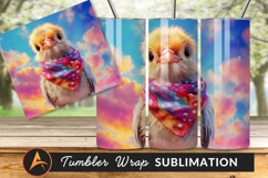 Cute Bird With Bandana Against Colorful Sky PNG Product Image 1