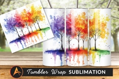 Colorful Watercolor Trees Tumbler Png Background Product Image 1