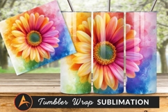 Watercolor Gerbera Flower With Rainbow Background Art Product Image 1