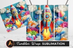 Colorful Cartoon Rocket Launching Into Space Tumbler Png Product Image 1